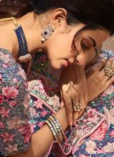 Soft Net Stone And Sequins Work Lehenga In Navy Blue